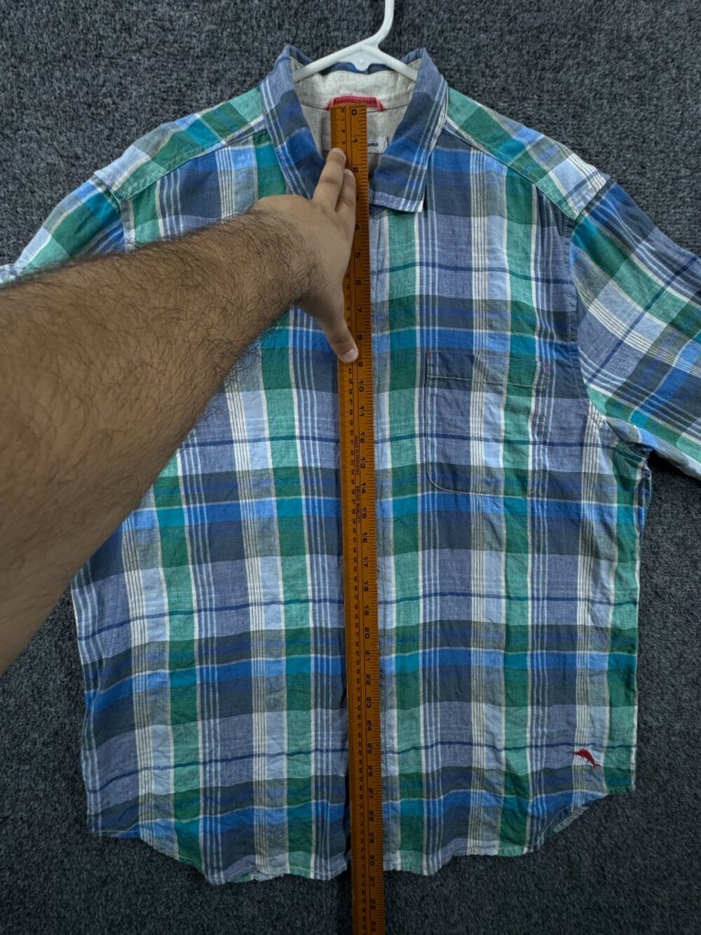 Tommy Bahama All Linen Plaid Logo Large Blue Green Button Up Long Sleeve Beach - Picture 7 of 16